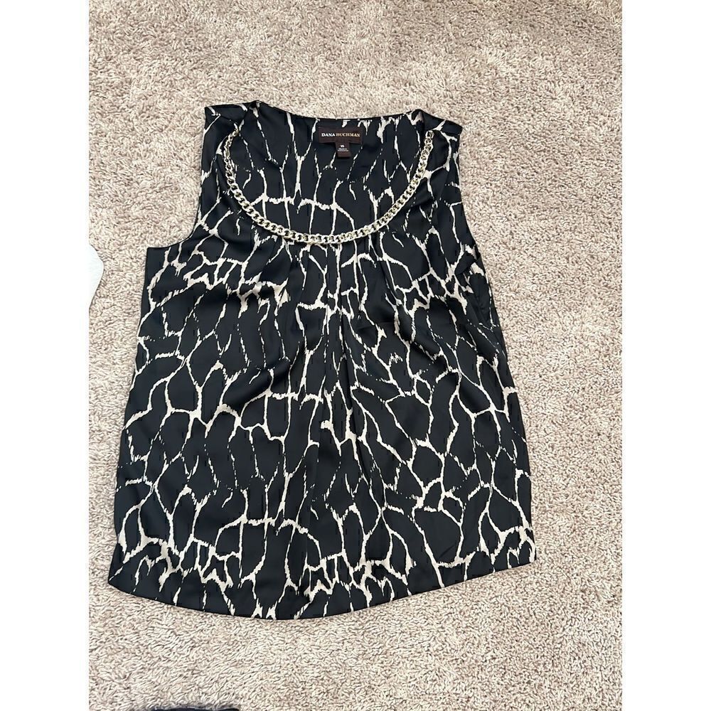 Dana Buchman Snakeskin Print Metal Chain Round Scoop Neck Sleeveless